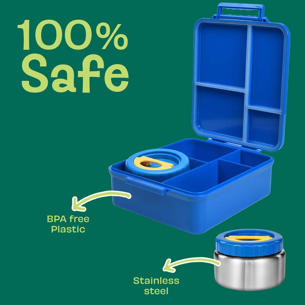 4 Compartment Bento box with Insulated jar - Blue