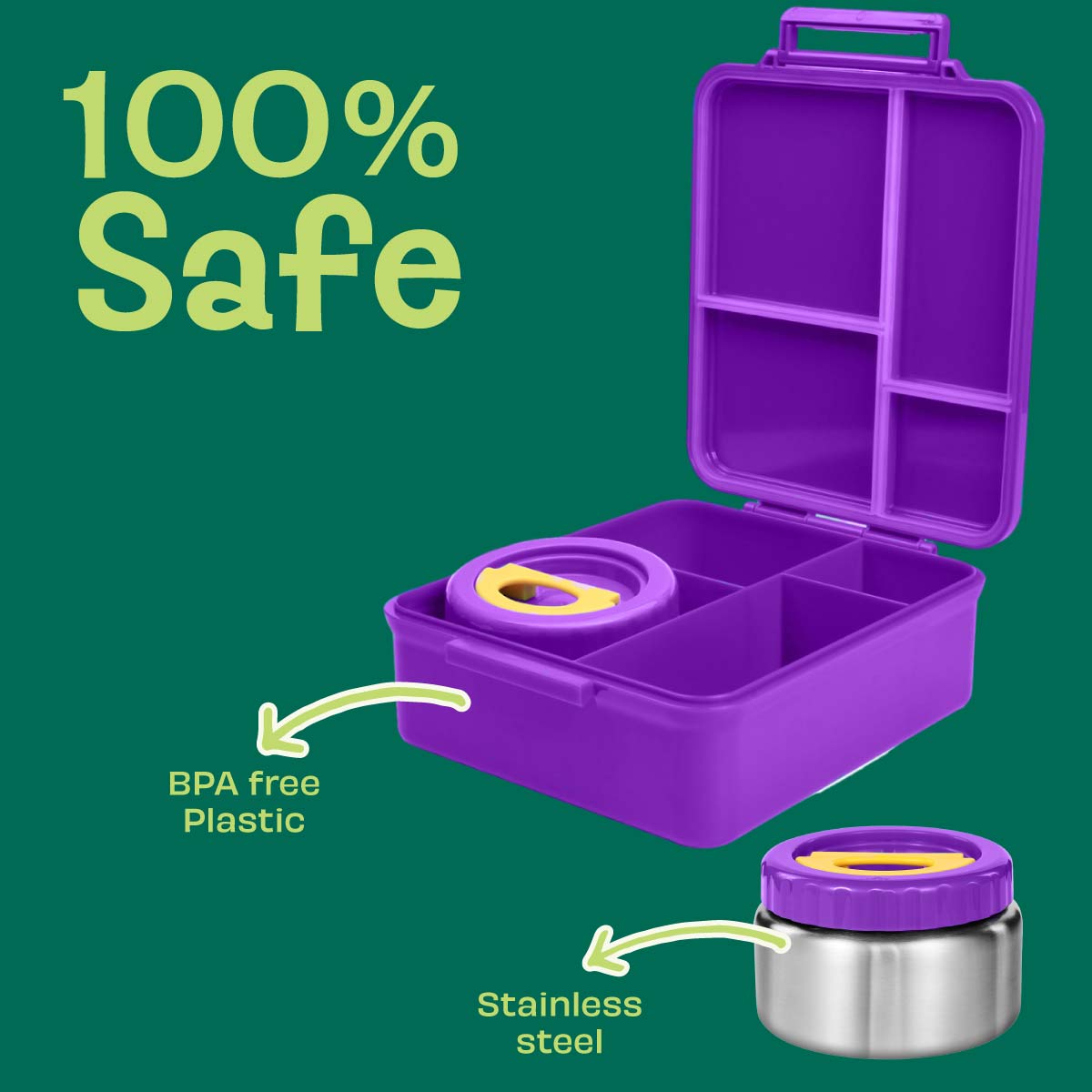 4 Compartment Bento box with Insulated jar - Purple
