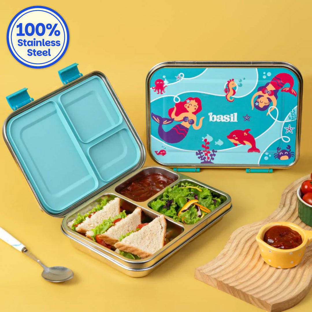 3 Compartment easy open-close Lunchbox - Aqua Mist