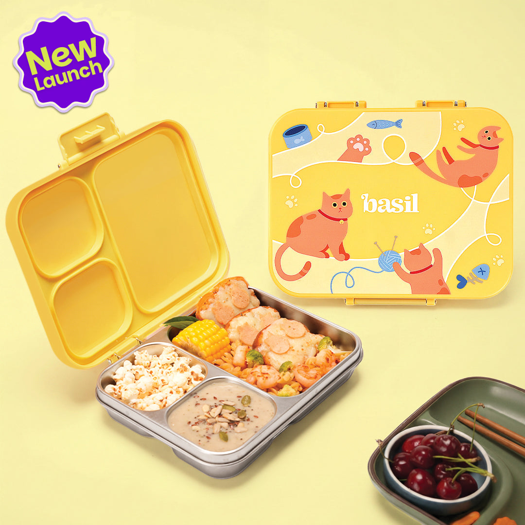 3 Compartment Stainless Steel Lunchbox with Plastic Lid - Kitty Party