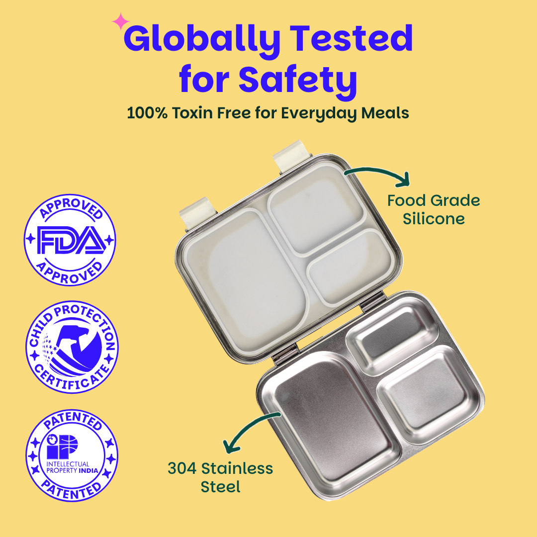 3 Compartment Stainless steel Lunchbox - Classic Grey