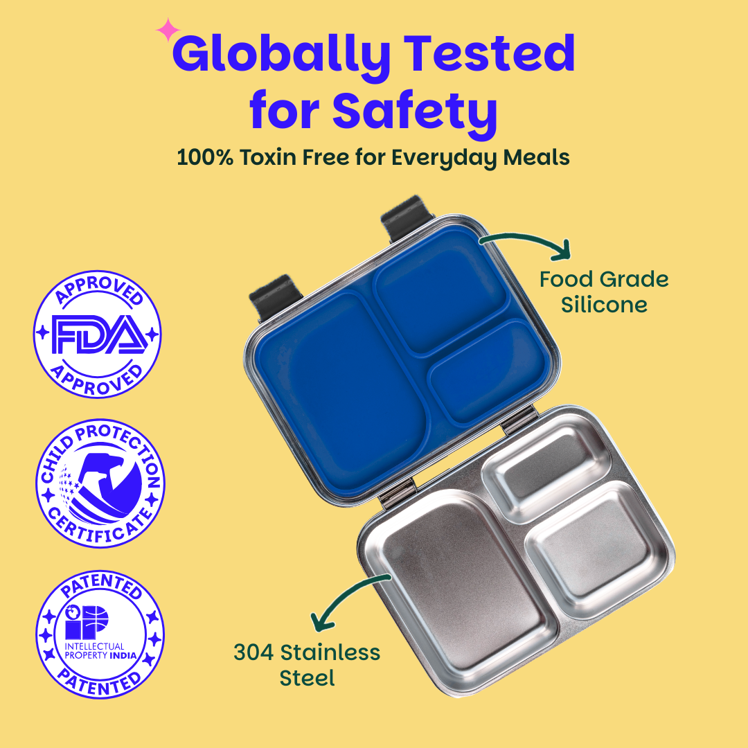 3 Compartment Stainless steel Lunchbox- Rally Wally