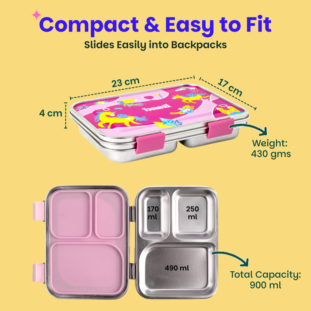 3 Compartment Stainless steel Lunchbox - Pixie Dash