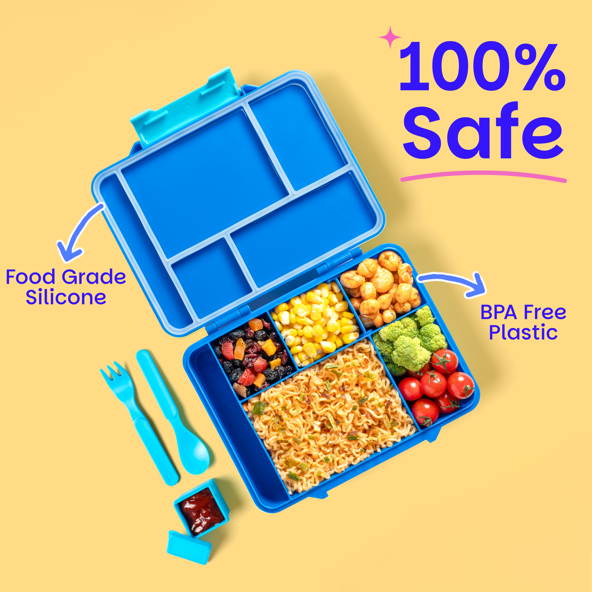 5 Compartment BPA Free Bento box - Classic Grey