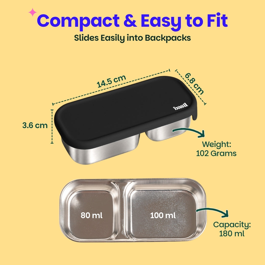 2 Compartment Stainless Steel Pickle Dip with Silicone Lid - Black