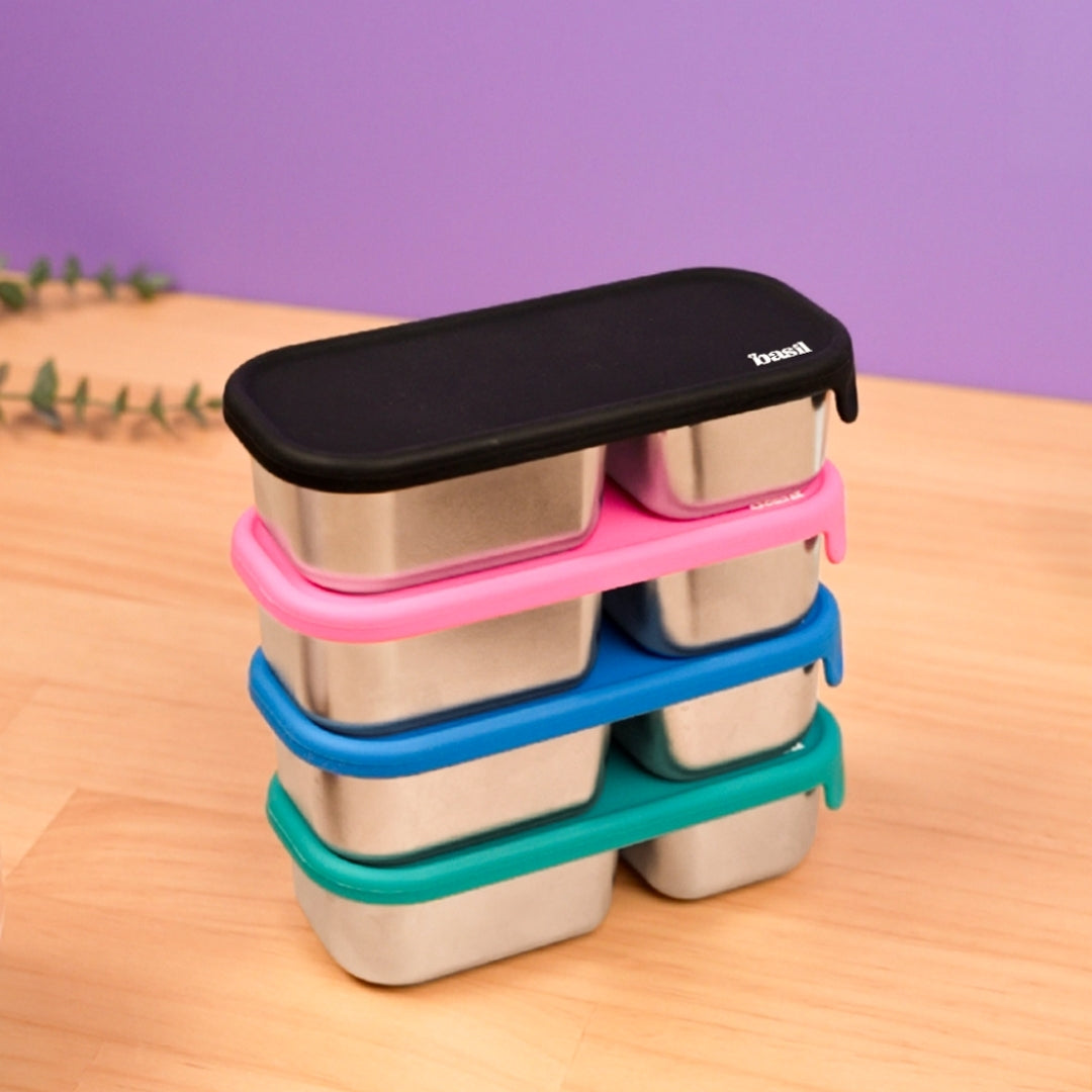 2 Compartment Stainless Steel Pickle Dip with Silicone Lid - Black