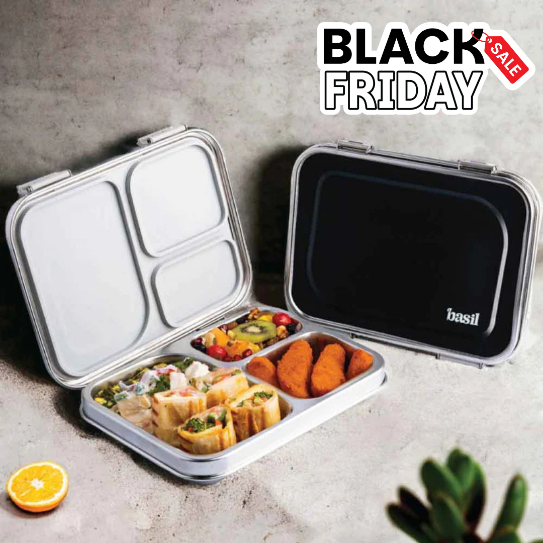 3 Compartment Stainless steel Lunchbox - Classic Black