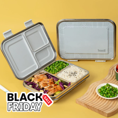 3 Compartment Easy open-close Lunchbox - Grey Classic