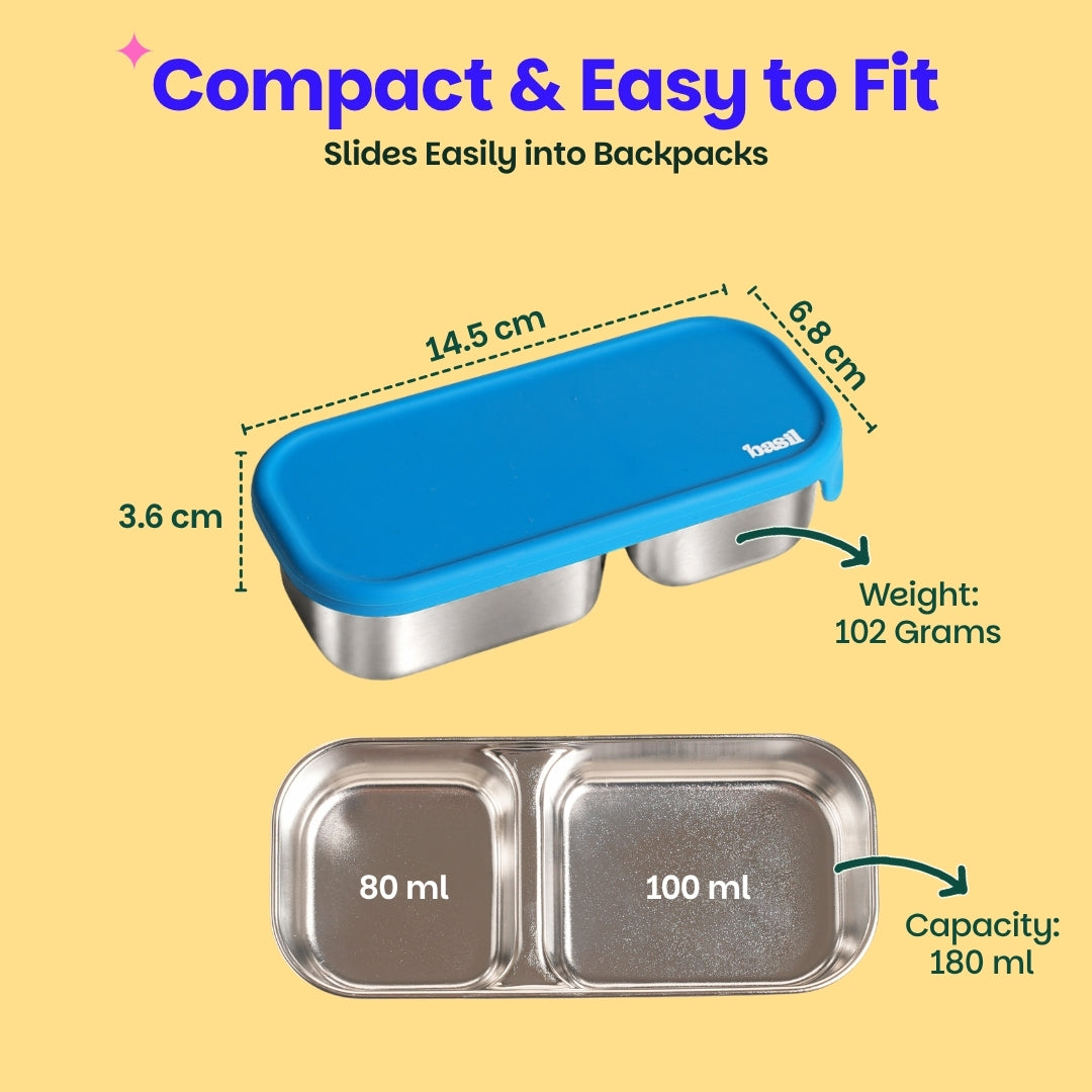 2 Compartment Stainless Steel Pickle Dip with Silicone Lid - Blue