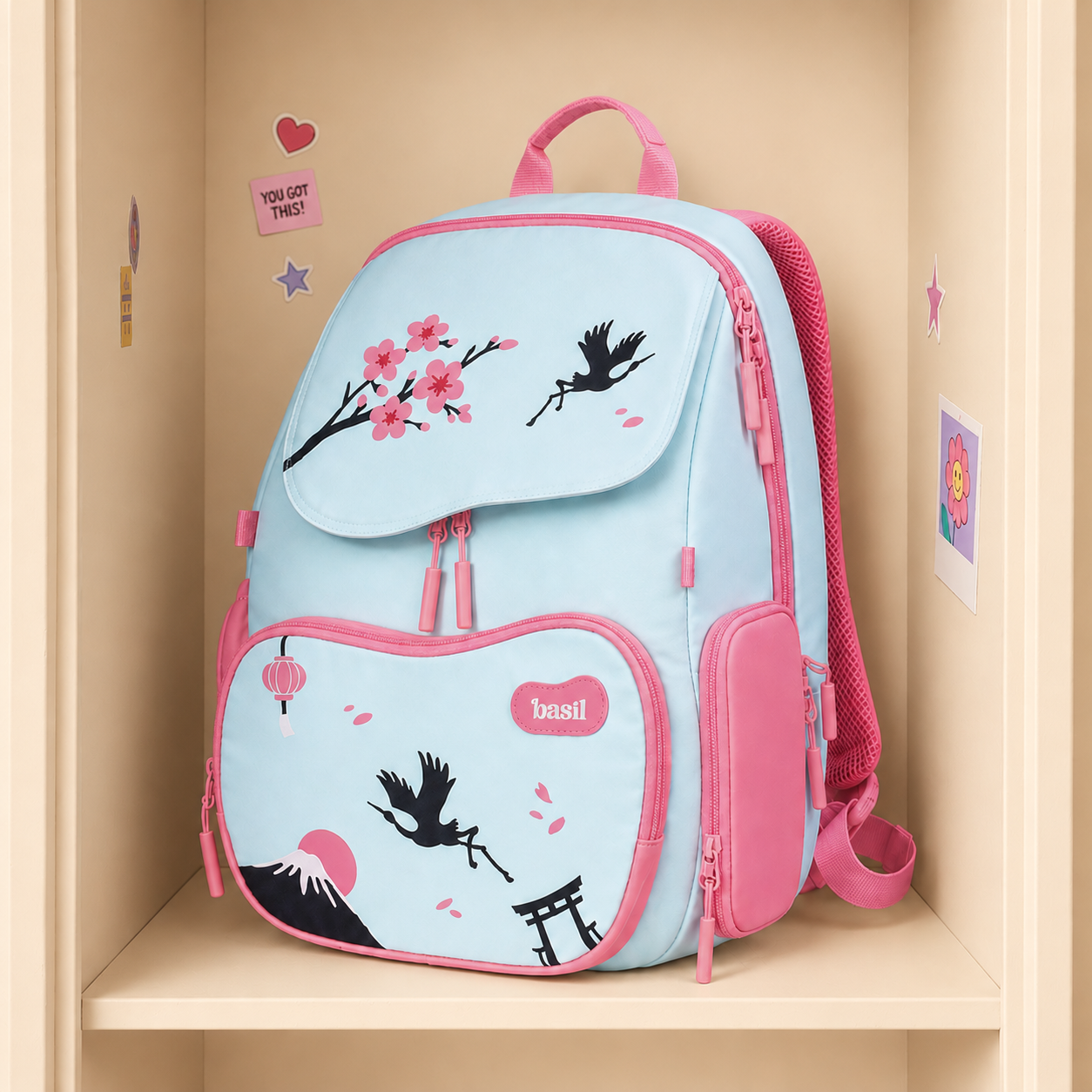 School backpack for Grades 1 to 5 with 4 spacious compartments - Sakura Bloom
