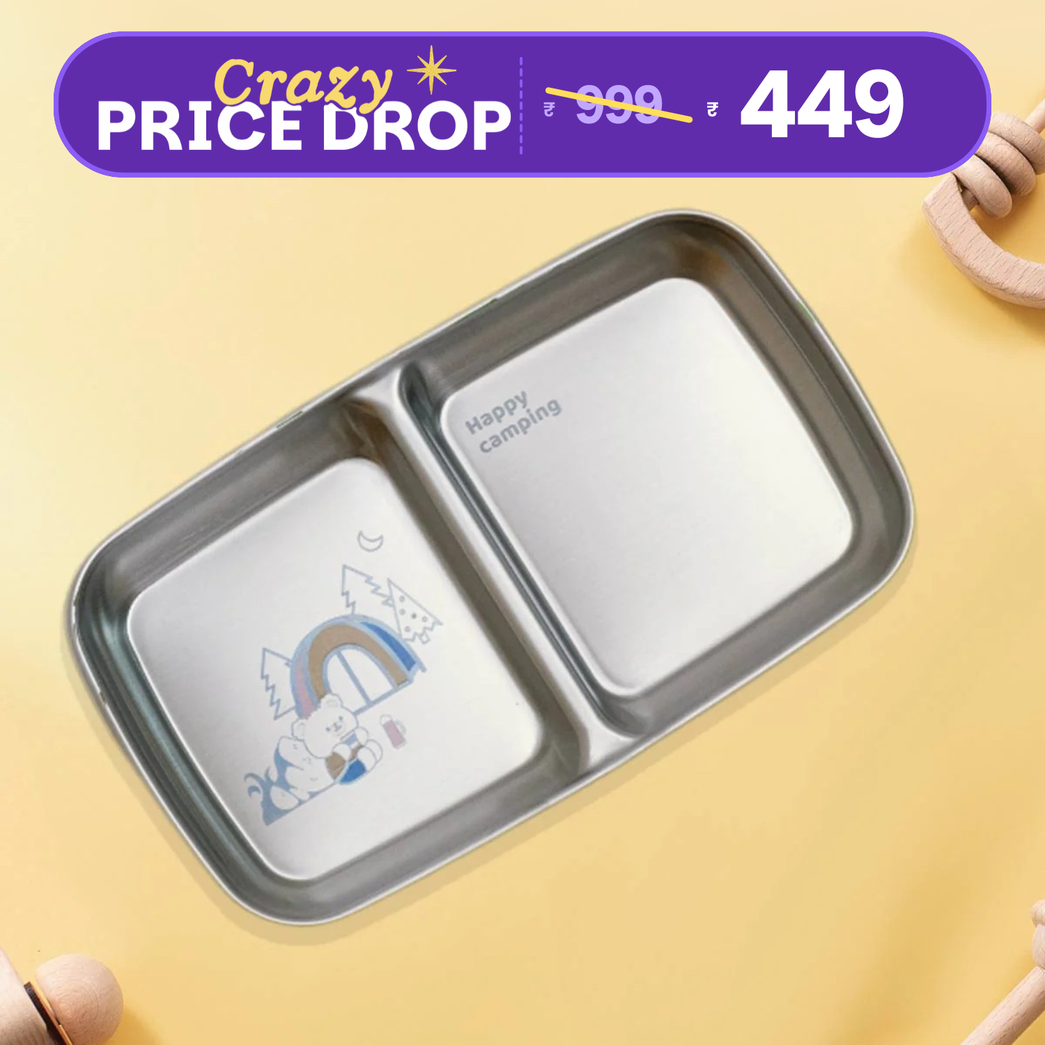 2 Compartment Snack Dip Plate - Bear