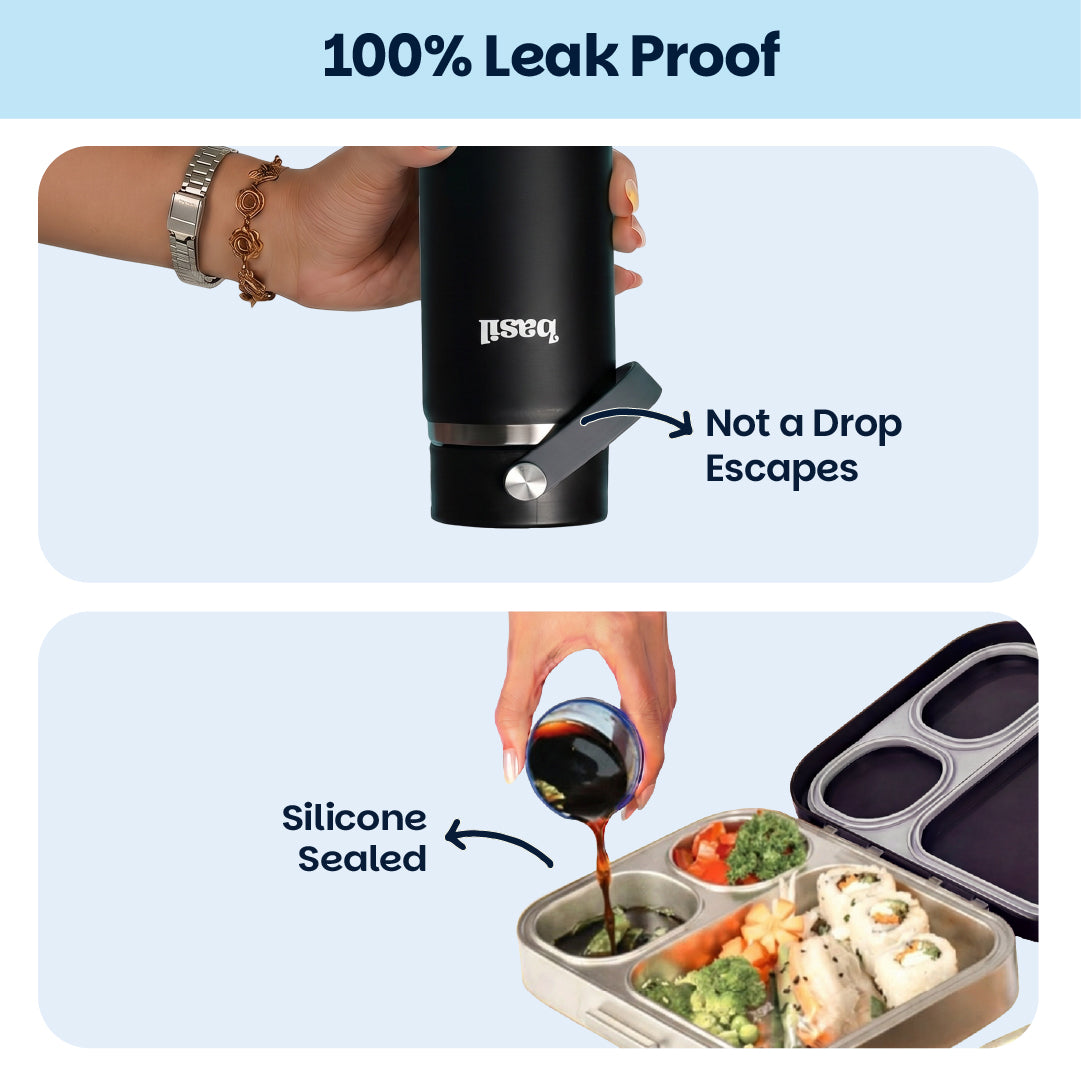 School Combo- Set of Water Bottle and Lunch Box Black