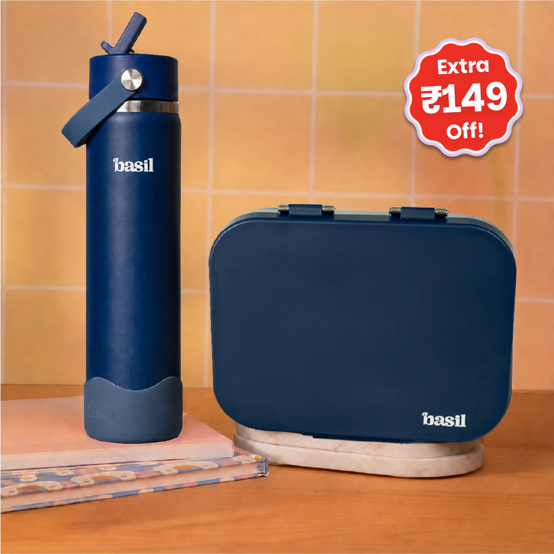 School Combo- Set of Water Bottle and Lunch Box Indigo