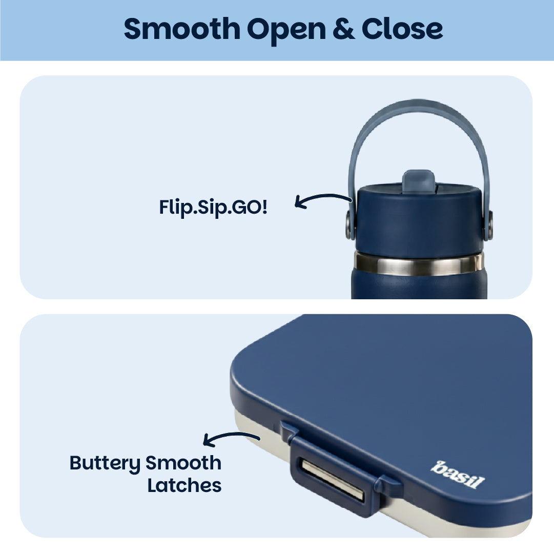 School Combo- Set of Water Bottle and Lunch Box Indigo