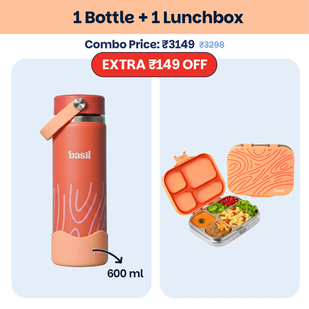 School Combo- Set of Water Bottle and Lunch Box Coral Swirl