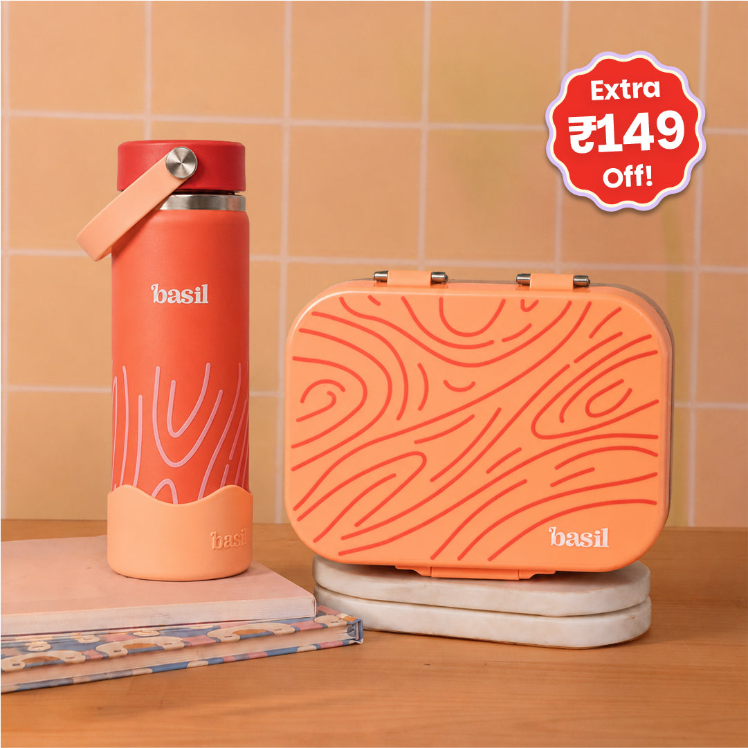 School Combo- Set of Water Bottle and Lunch Box Coral Swirl