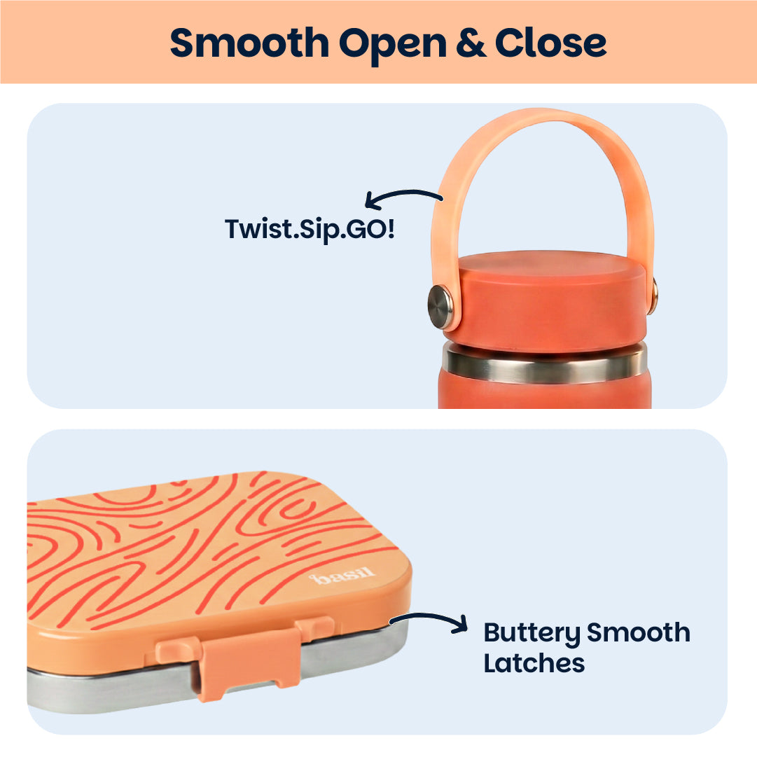 School Combo- Set of Water Bottle and Lunch Box Coral Swirl