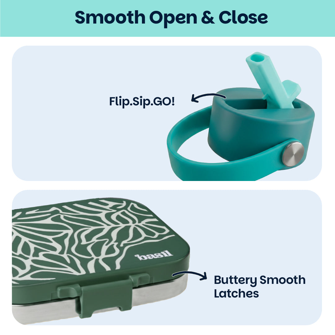 School Combo- Set of Water Bottle and Lunch Box Jade