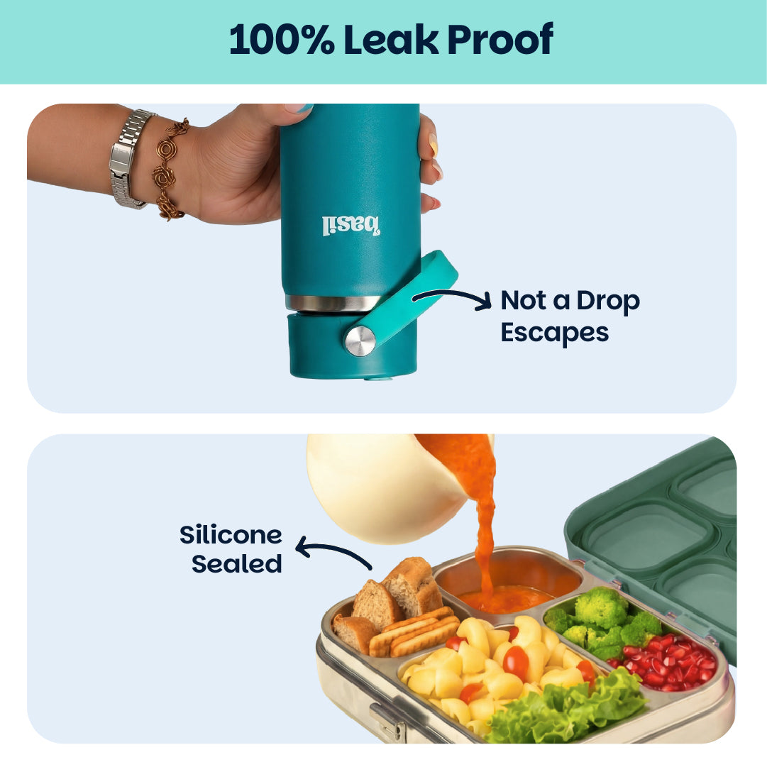 School Combo- Set of Water Bottle and Lunch Box Jade