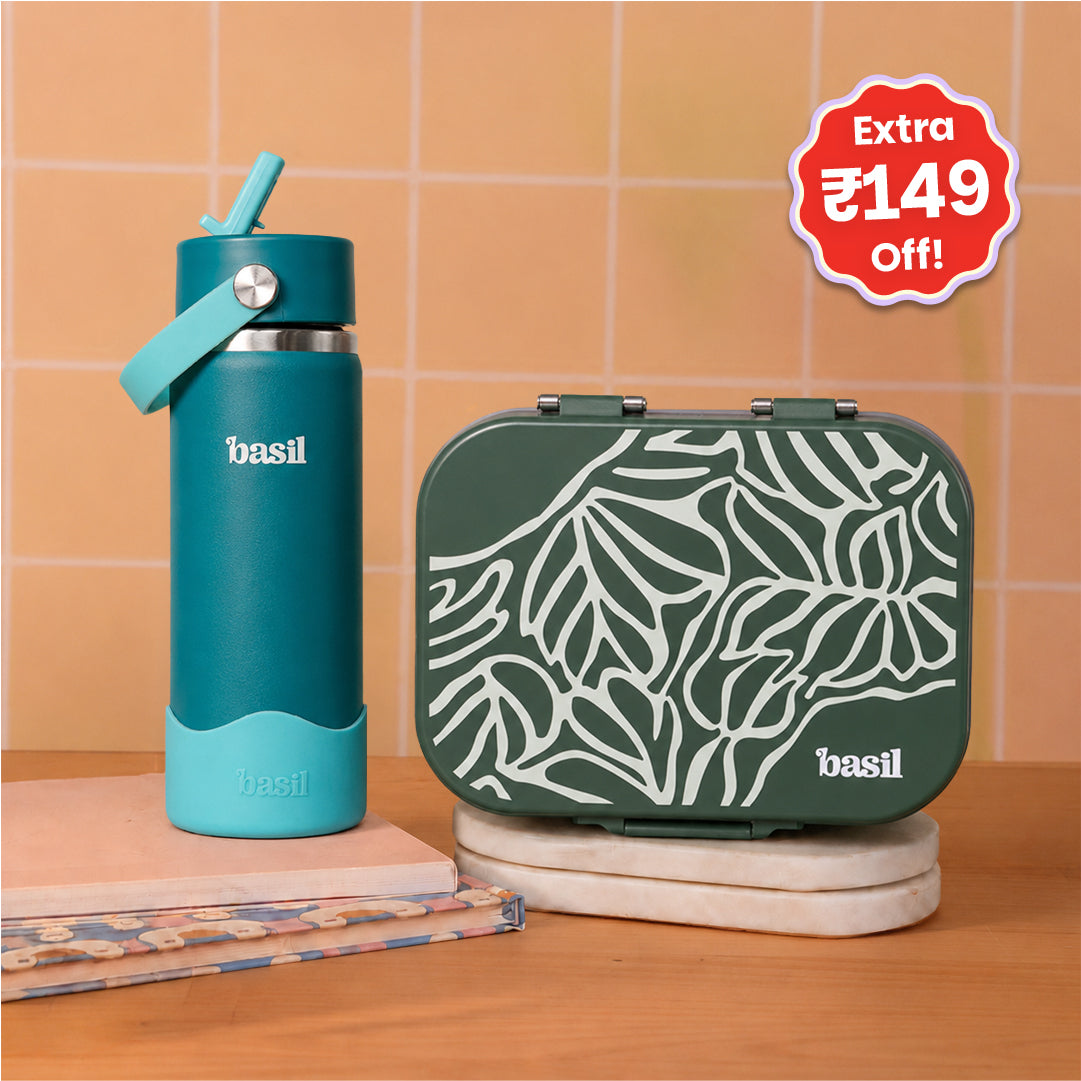School Combo- Set of Water Bottle and Lunch Box Jade