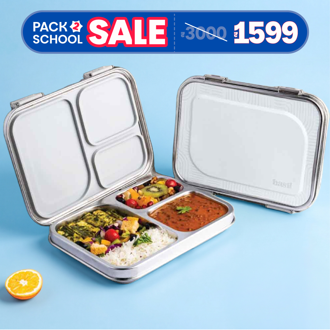 3 Compartment Stainless steel Lunchbox - Classic Grey