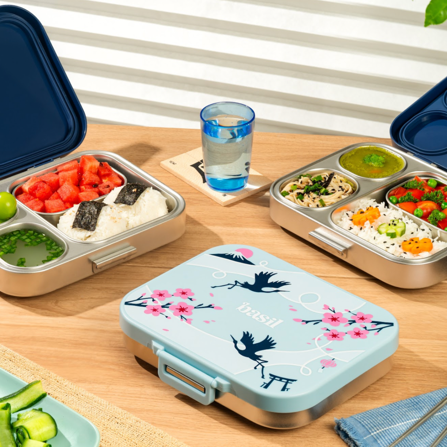 4 Compartment Stainless steel Bento with Mini Box - Sakura Bloom