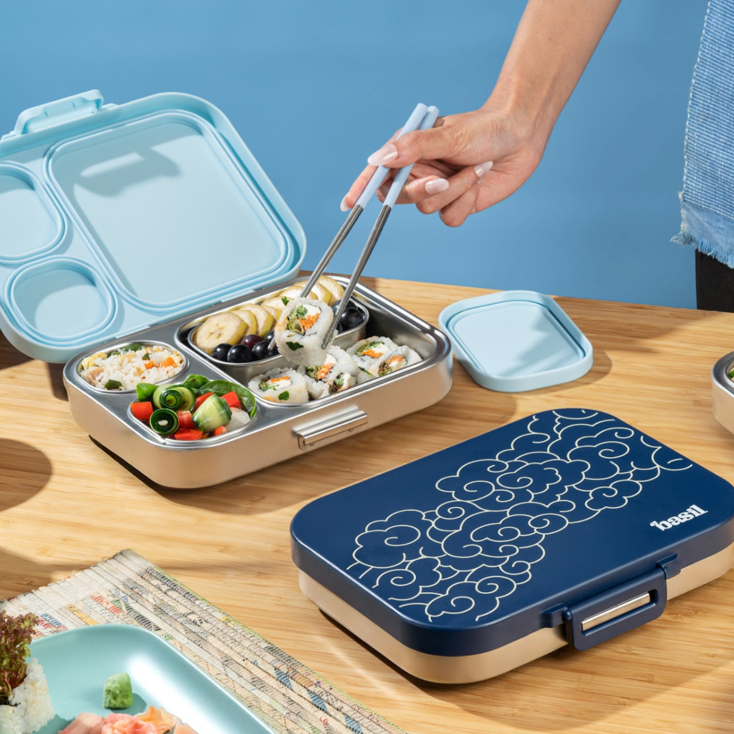 4 Compartment Stainless steel Bento with Mini Box - Sakura Bloom