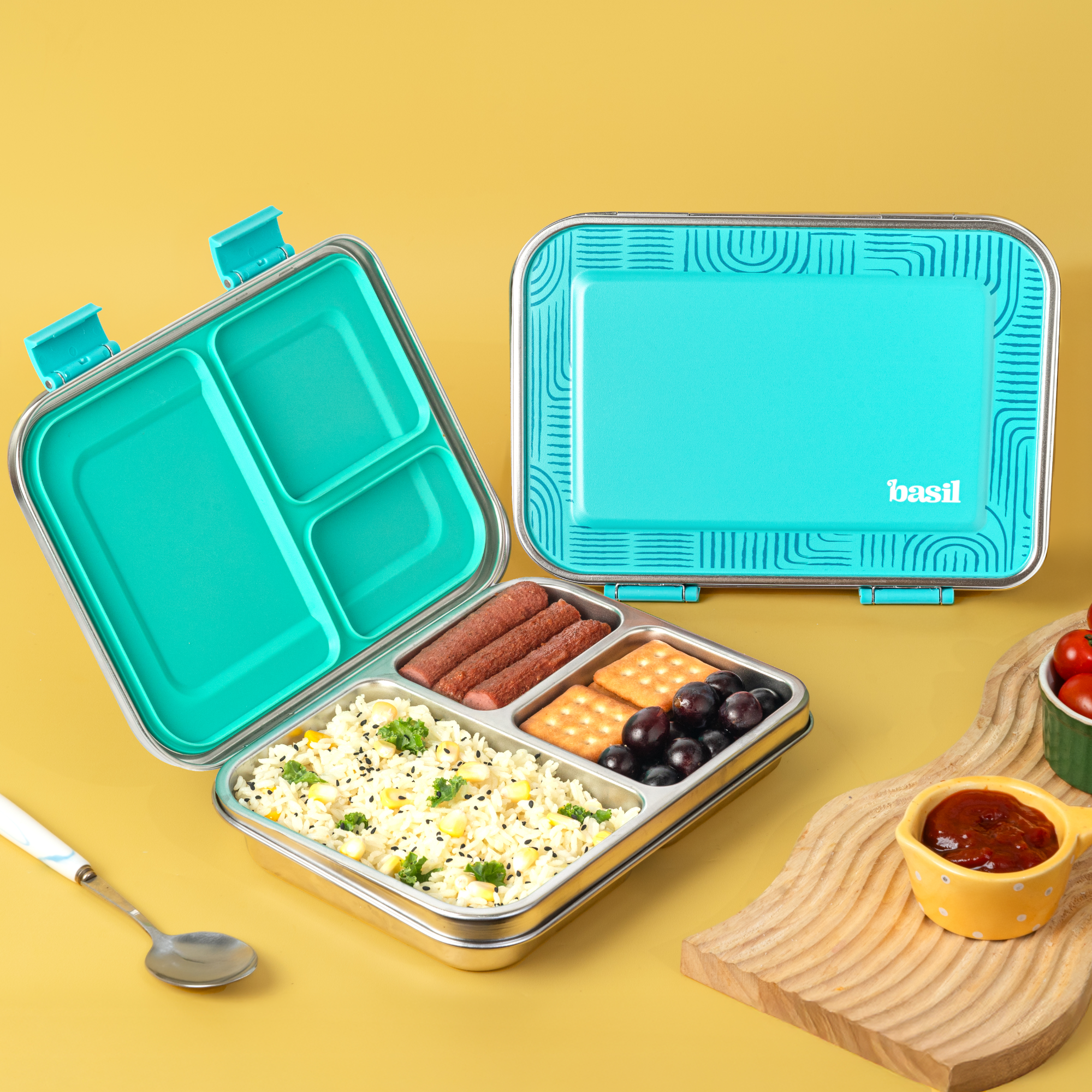 3 Compartment Easy open-close Bento - Classic Teal