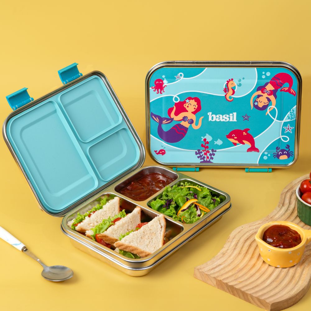 3 Compartment Easy open-close Bento - Aqua Mist