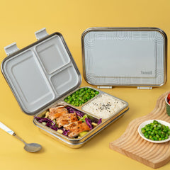 3 Compartment Easy open-close Bento - Grey Classic