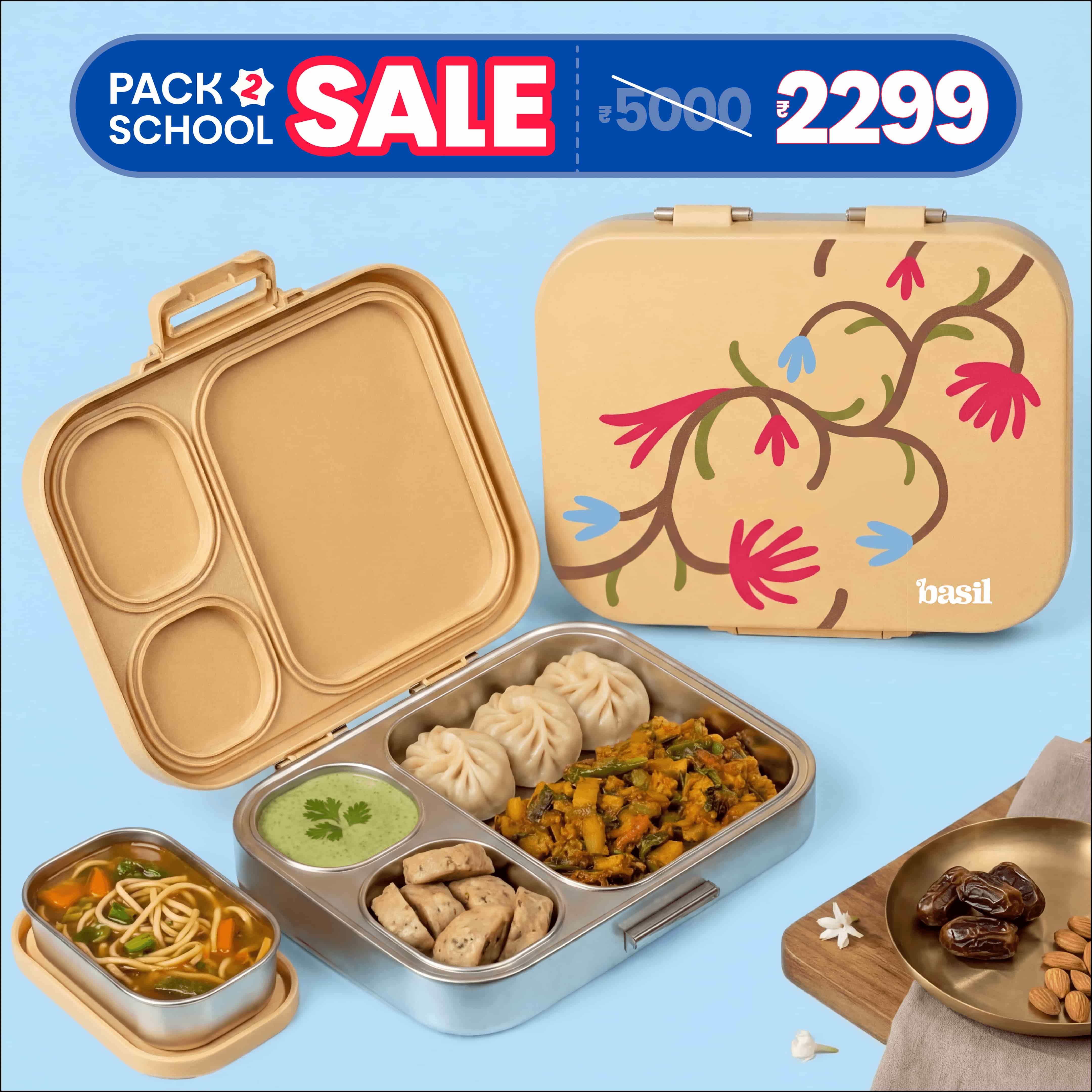 3+1 Compartment Stainless steel Lunchbox with Mini Box - Himachali Guldaan
