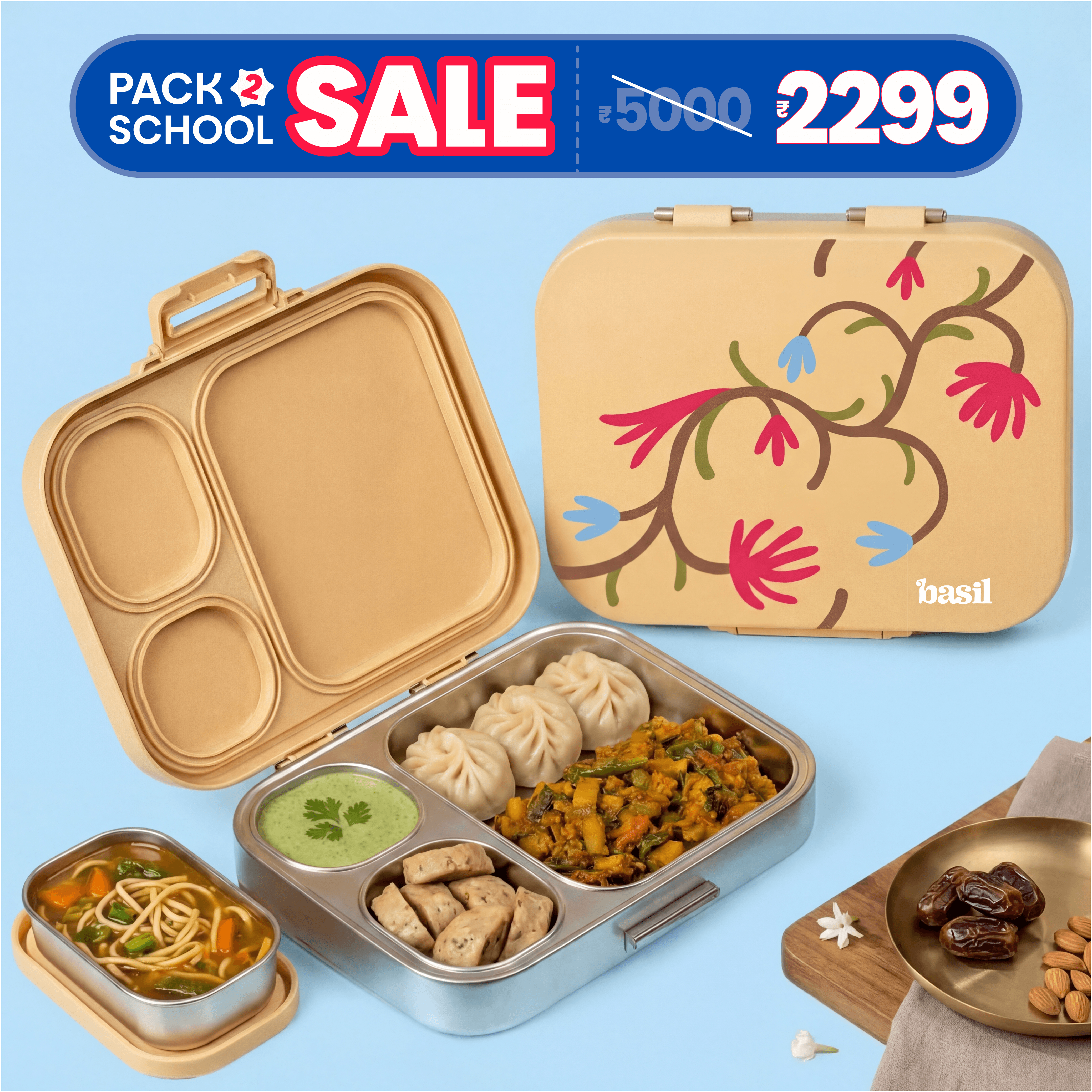 4 Compartment Stainless steel Lunchbox with Mini Box - Himachali Guldaan