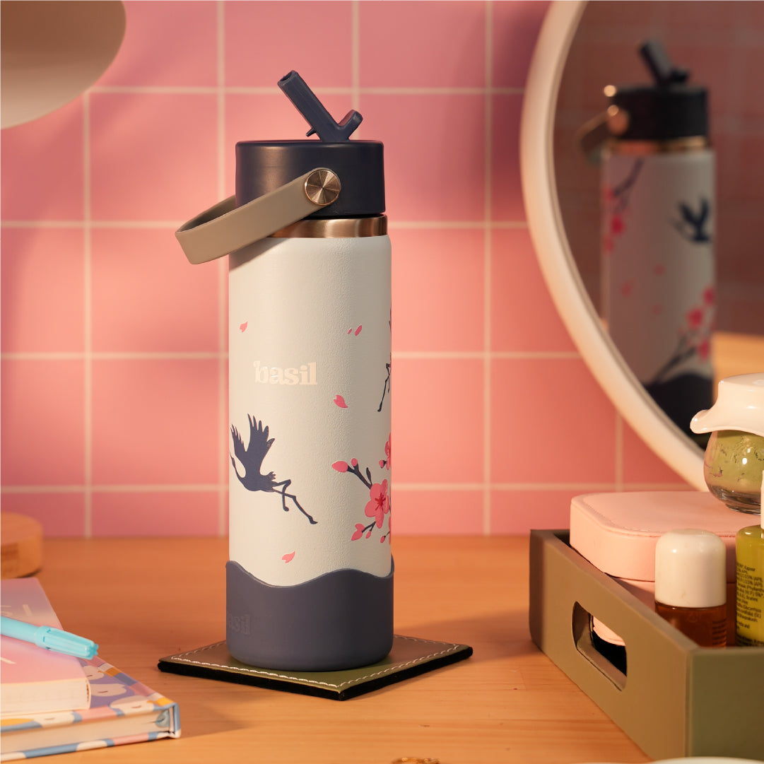 Insulated Stainless steel Sipper with Carry Handle - Sakura Bloom
