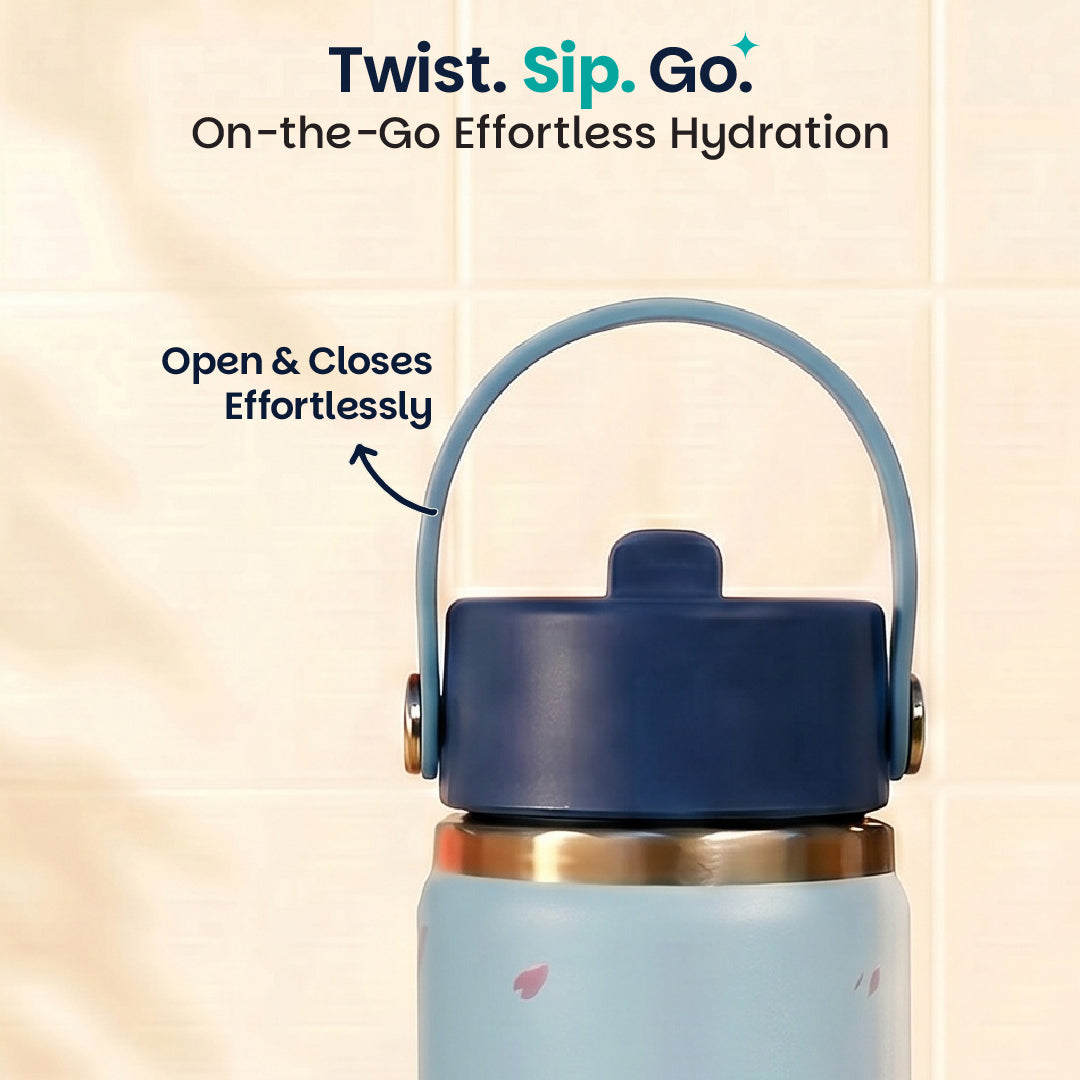 Insulated Stainless steel Sipper with Carry Handle - Sakura Bloom