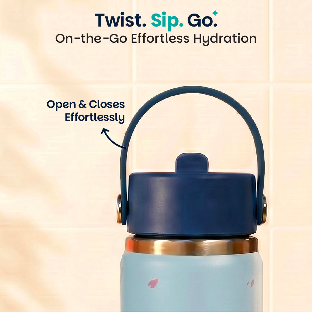 Insulated Stainless steel Sipper with Carry Handle - Sakura Bloom