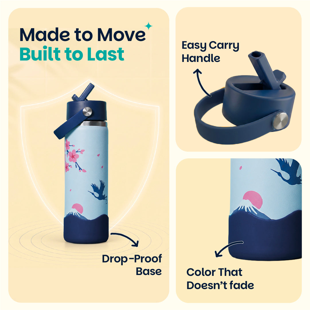 Insulated Stainless steel Sipper with Carry Handle - Sakura Bloom