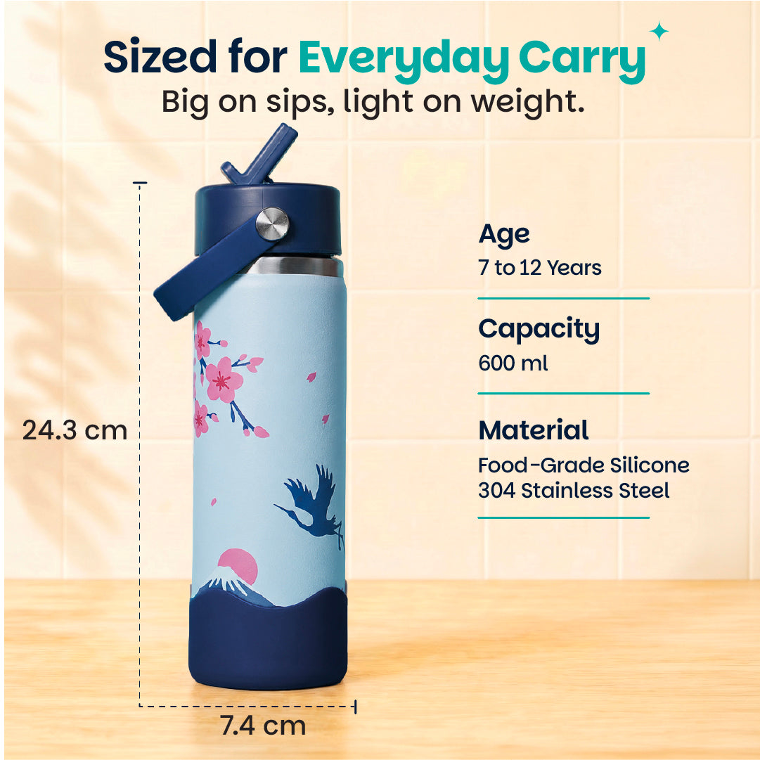 Insulated Stainless steel Sipper with Carry Handle - Sakura Bloom