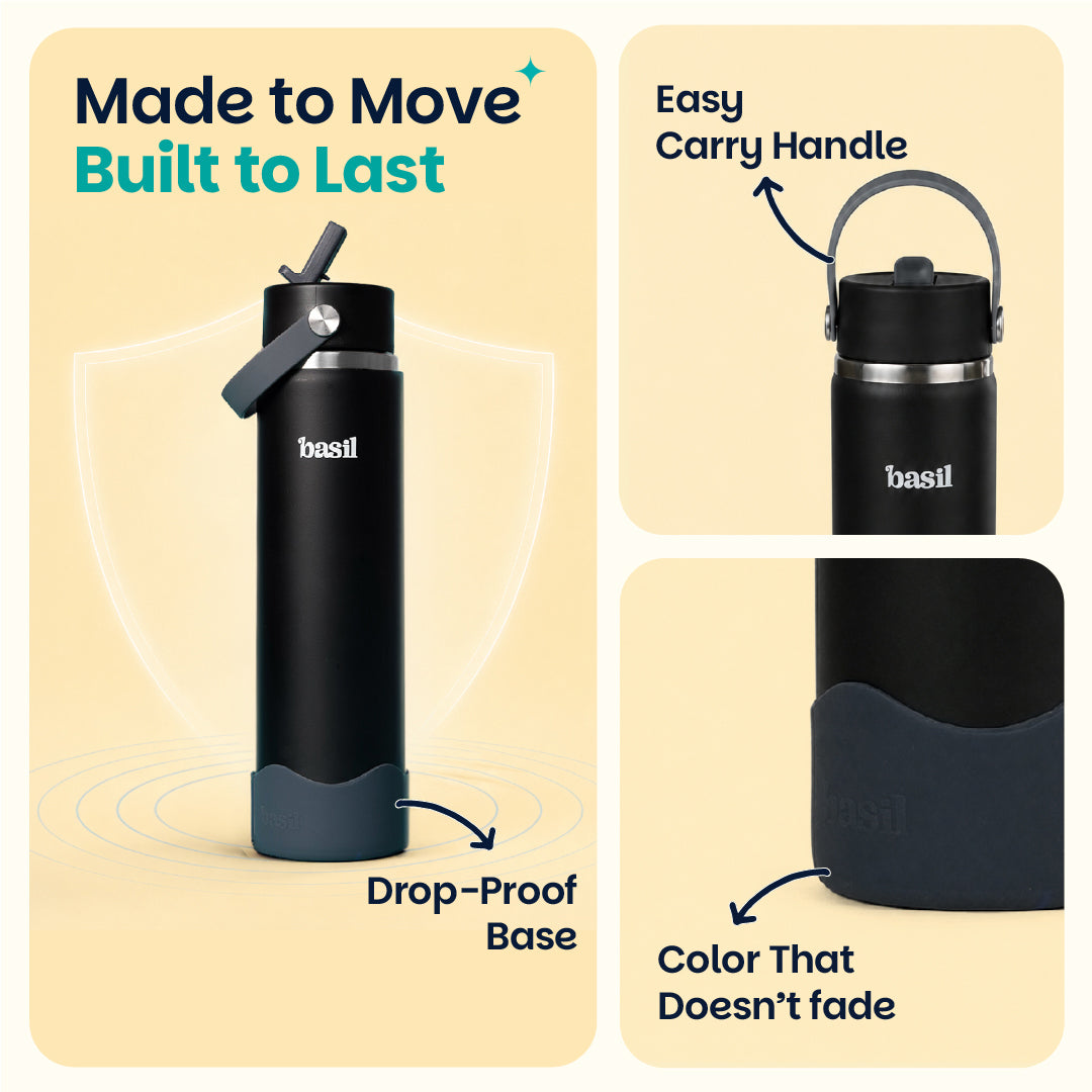 Insulated Stainless steel Sipper with Carry Handle - Classic Black