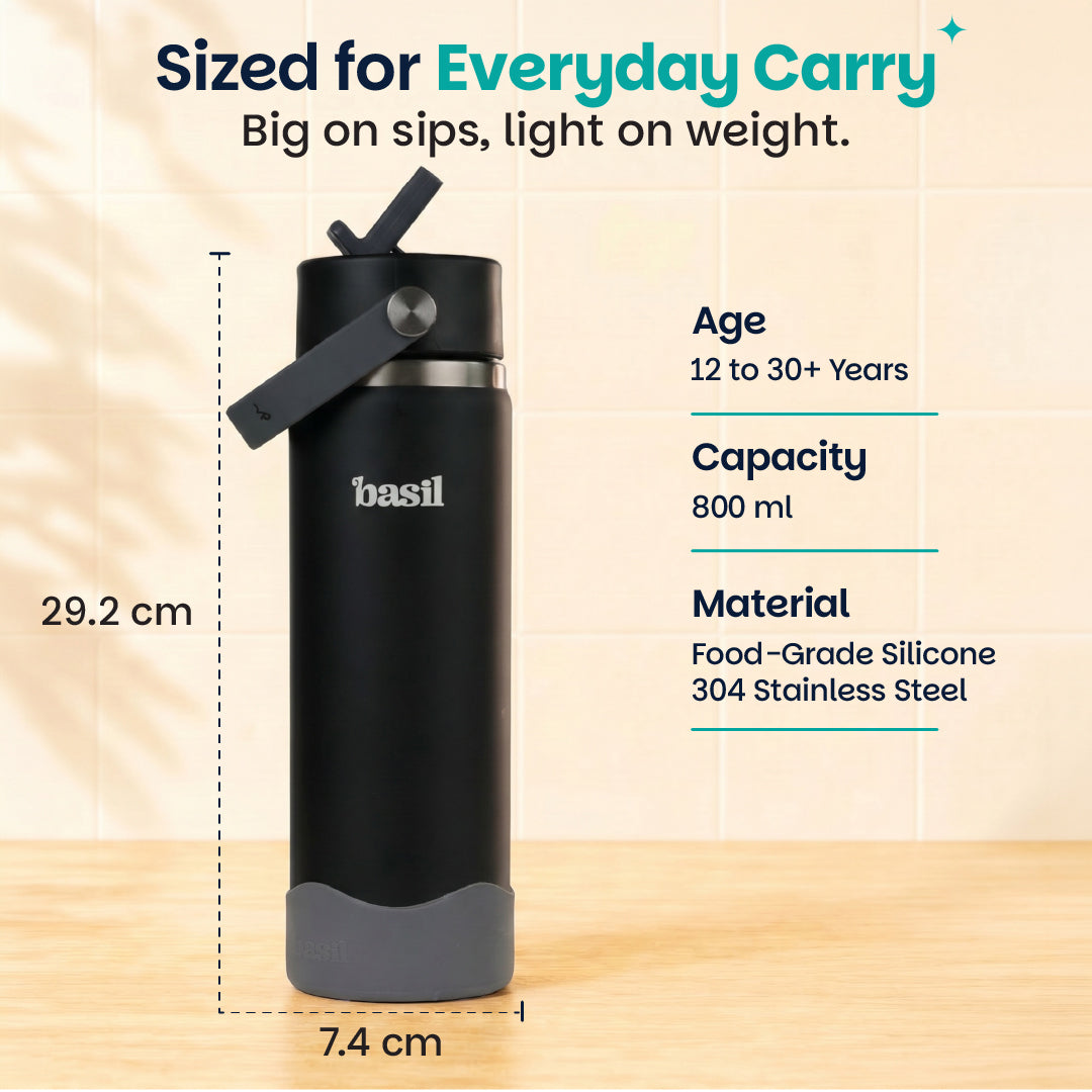 Insulated Stainless steel Sipper with Carry Handle - Classic Black