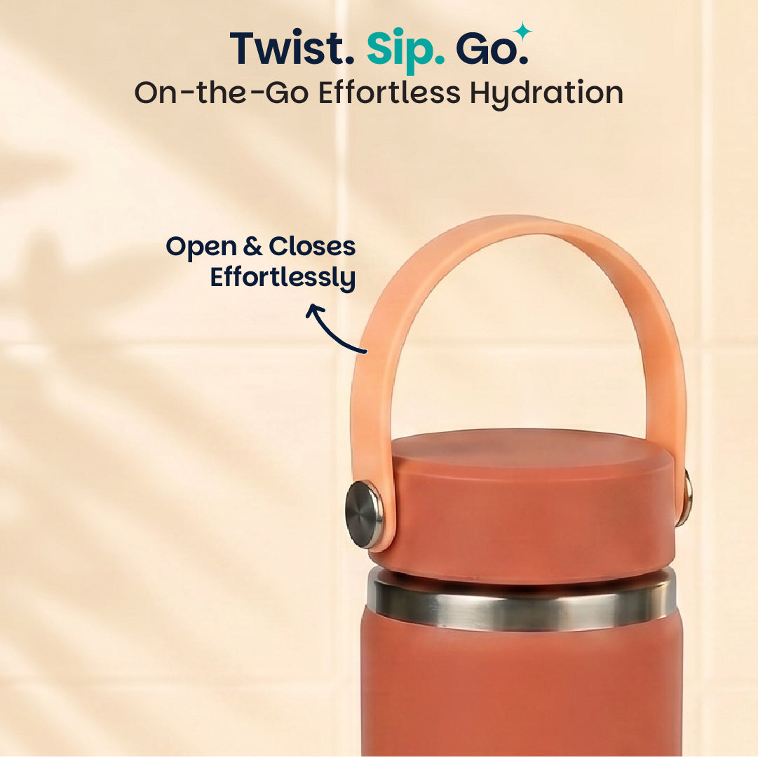 Insulated Stainless steel bottle with Carry Handle - Coral Swirl