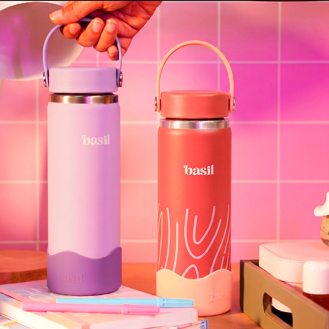 Insulated Stainless steel bottle with Carry Handle - Coral Swirl