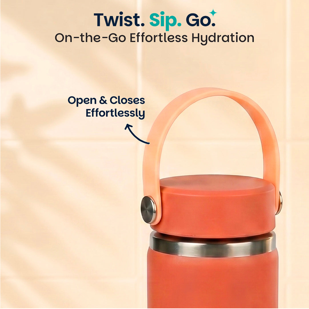 Insulated Stainless steel bottle with Carry Handle - Coral Swirl