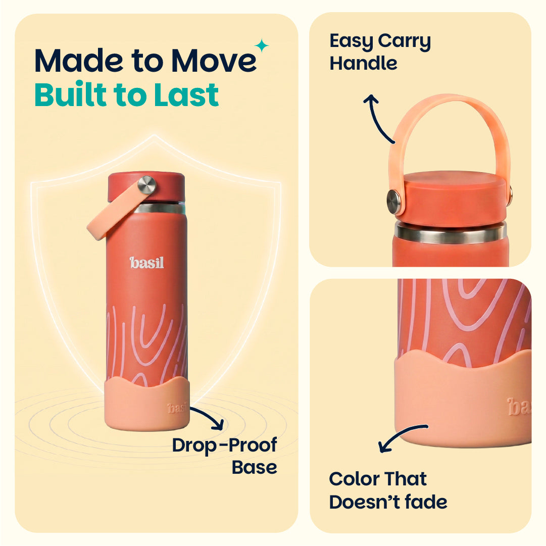 Insulated Stainless steel bottle with Carry Handle - Coral Swirl