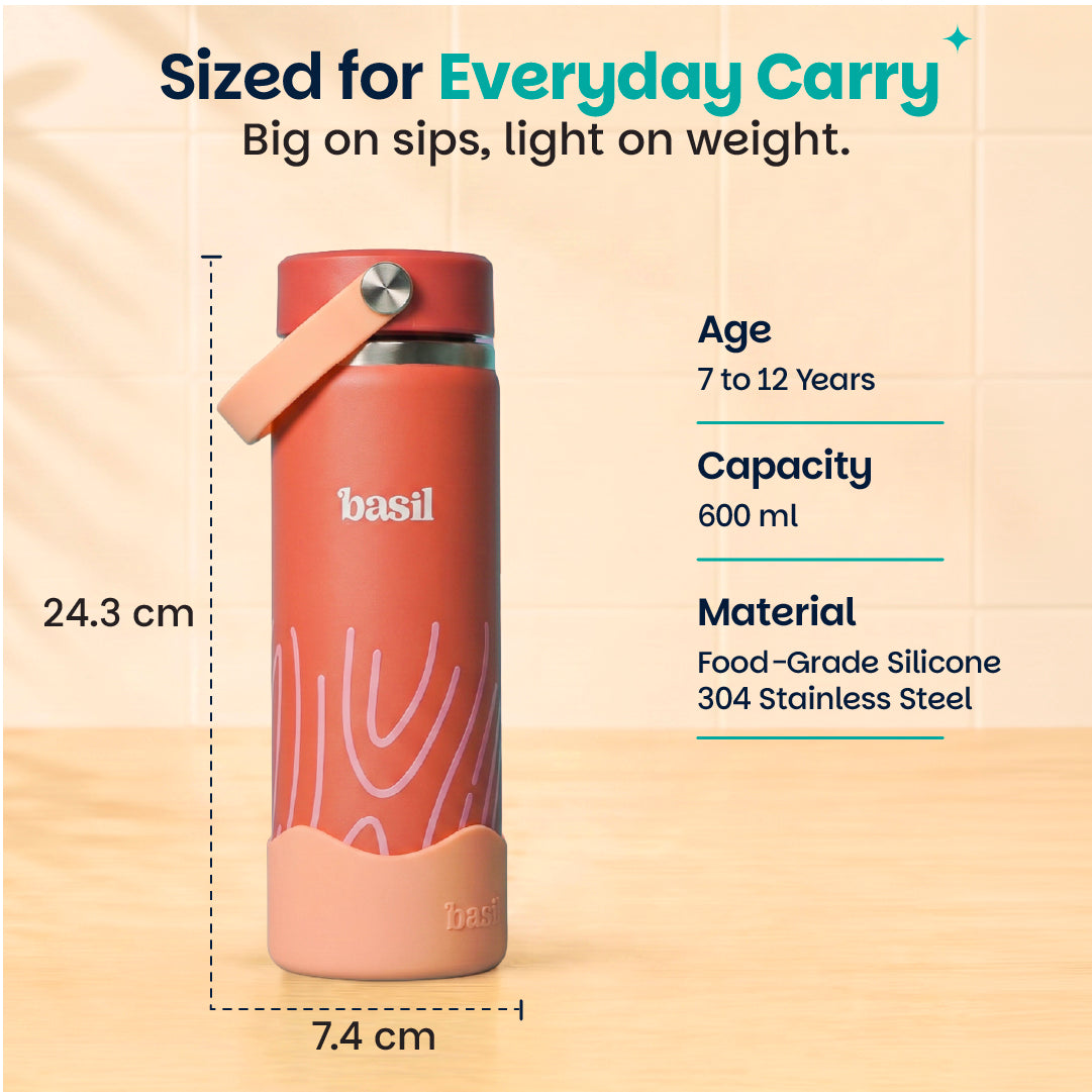 Insulated Stainless steel bottle with Carry Handle - Coral Swirl