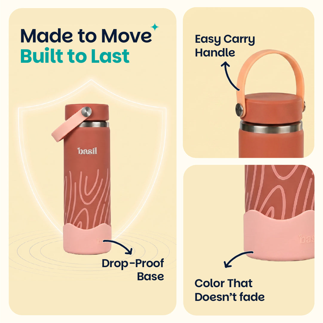 Insulated Stainless steel bottle with Carry Handle - Coral Swirl