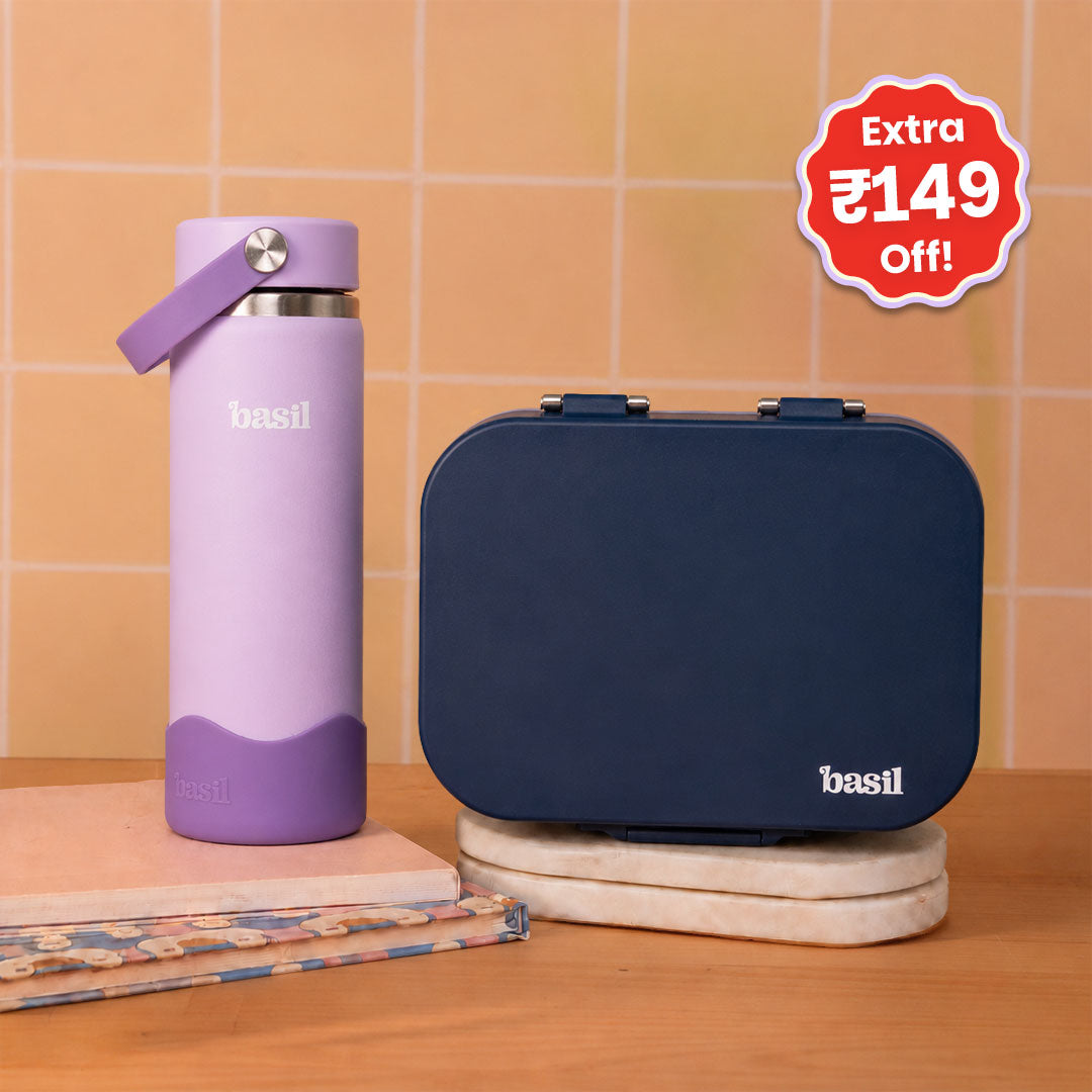 School Combo- Set of Water Bottle and Lunch Box Navy