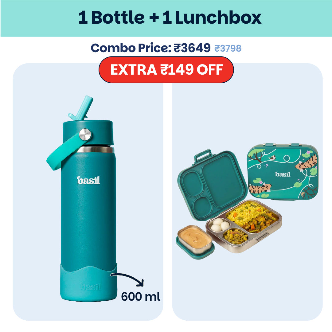 School Combo- Set of Water Bottle and Lunch Box Tiger