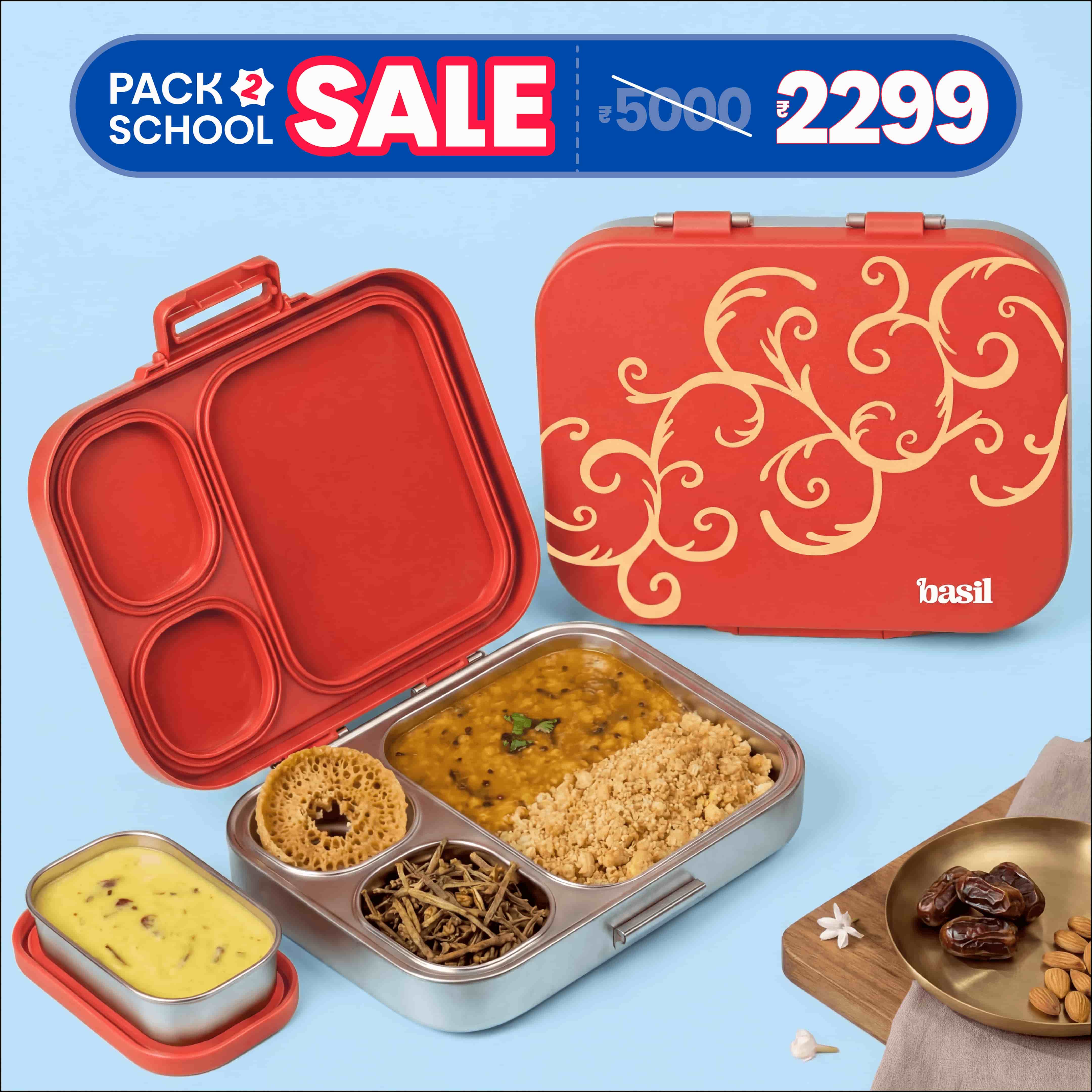 3+1 Compartment Stainless steel Lunchbox with Mini Box - Jaipuri Jaali