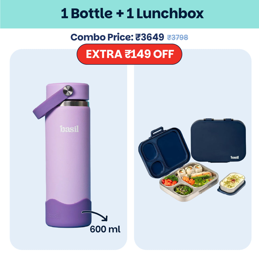 School Combo- Set of Water Bottle and Lunch Box Navy