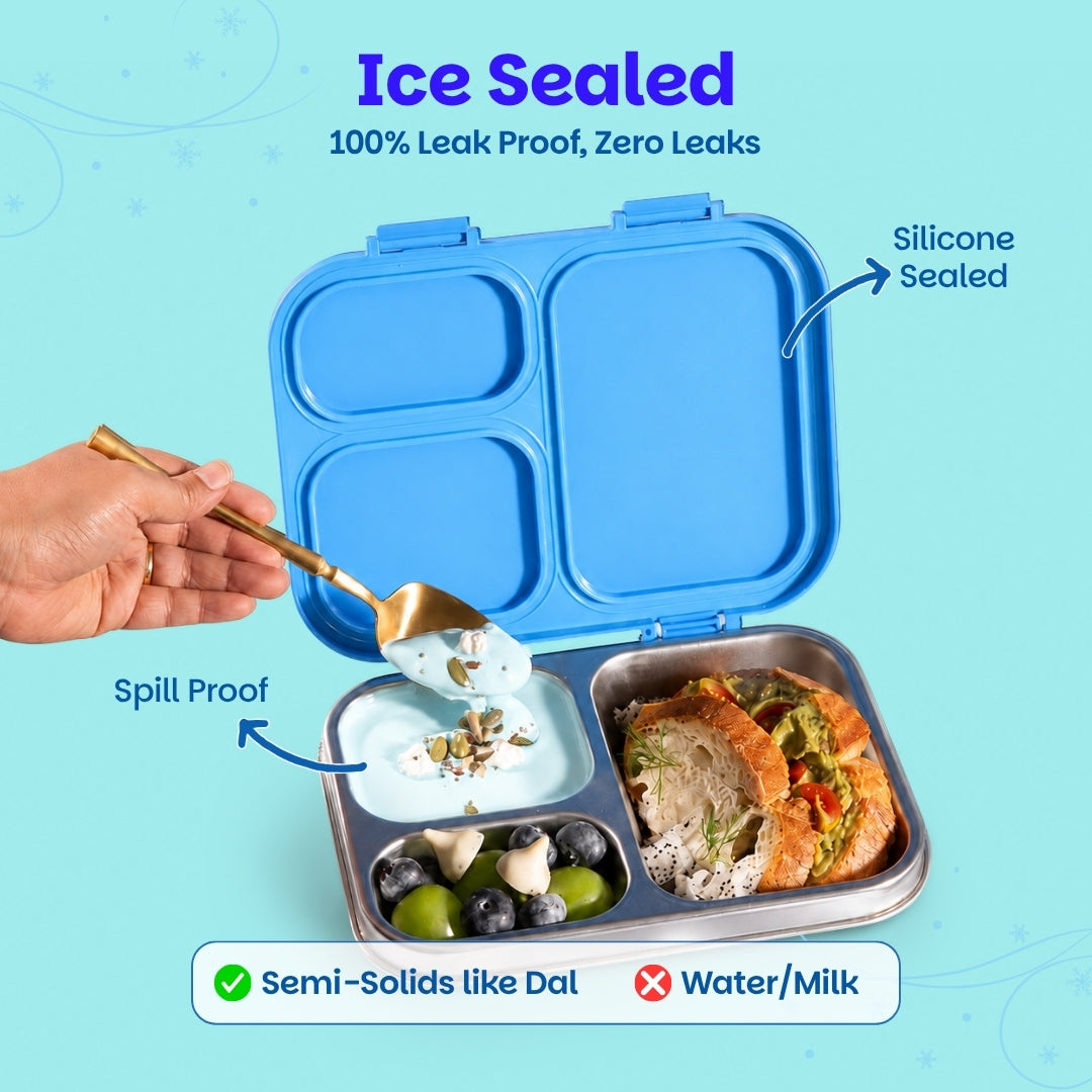 3 Compartment Stainless Steel Lunchbox with Plastic Lid - Frozen Magic